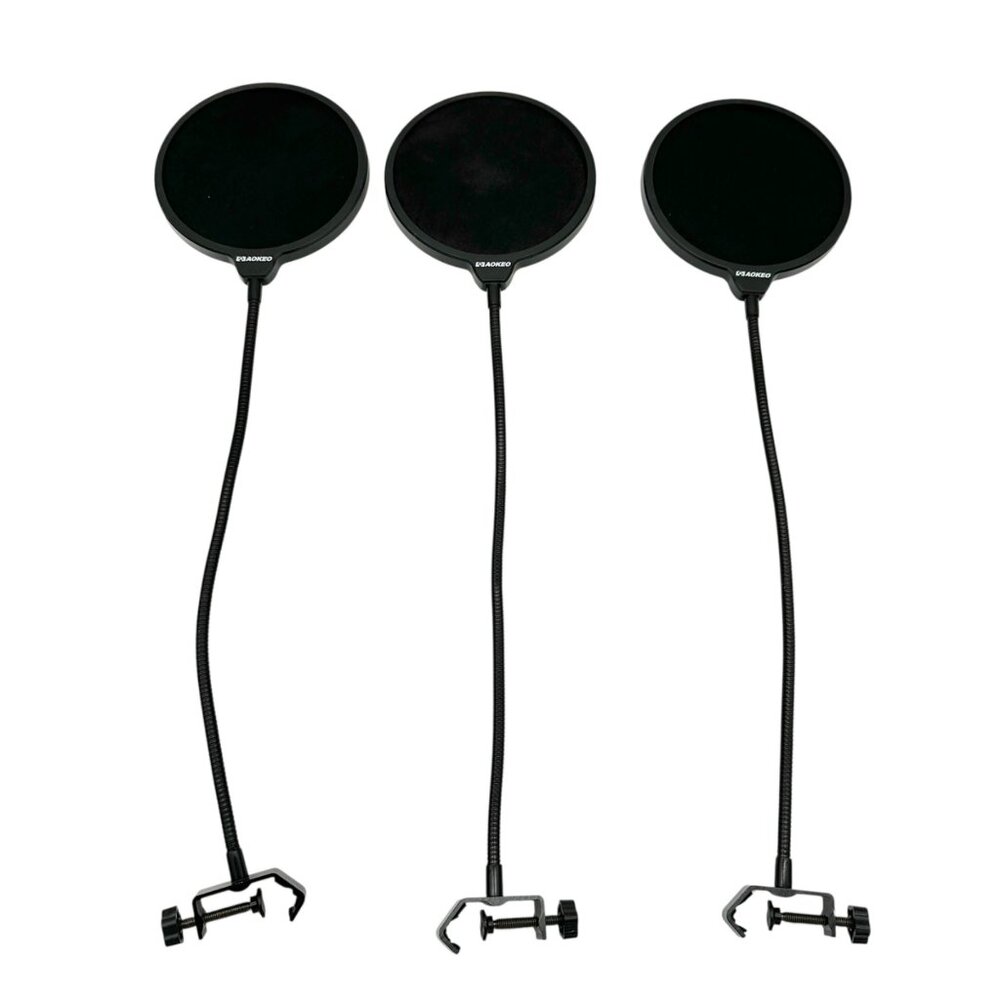 Microphone Pop Filter Trio Flexible Gooseneck Clamp Studio Recording Accessory